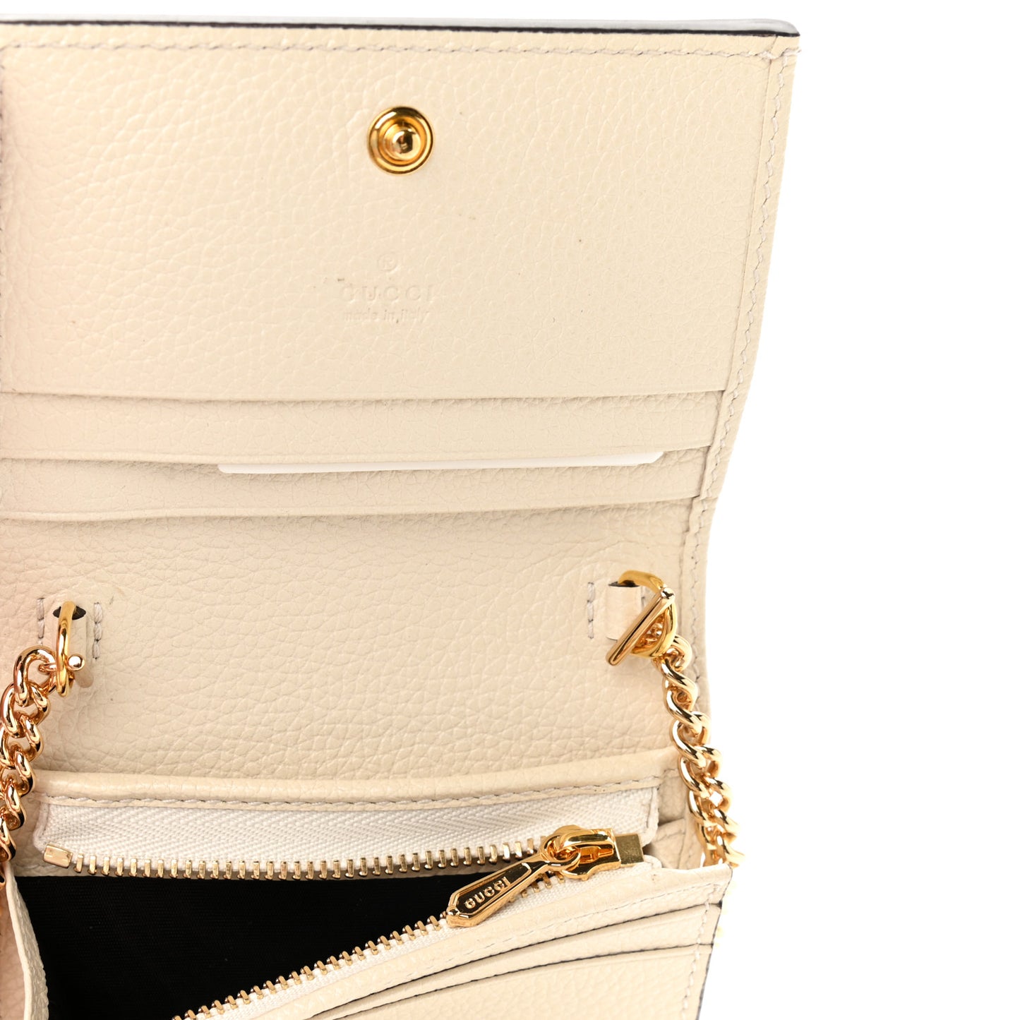 Grainy Calfskin Zumi Chain Card Case Wallet White