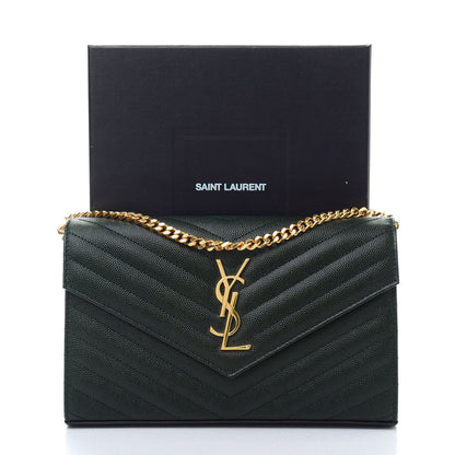 Saint Laurent Grain De Poudre Matelasse Chevron Monogram Chain Wallet Dark Green 11 of 11