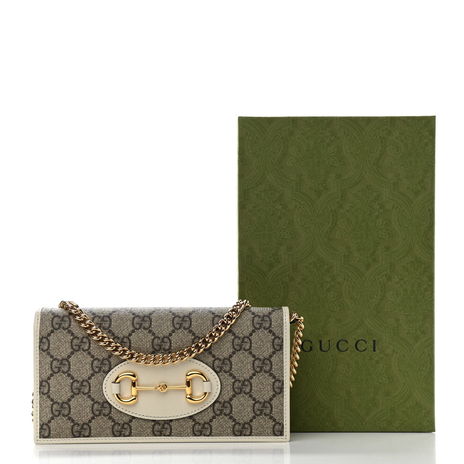 Gucci GG Supreme Monogram Azalea Calfskin Horsebit 1955 Wallet On Chain Beige Ebony Mystic White 11 of 11