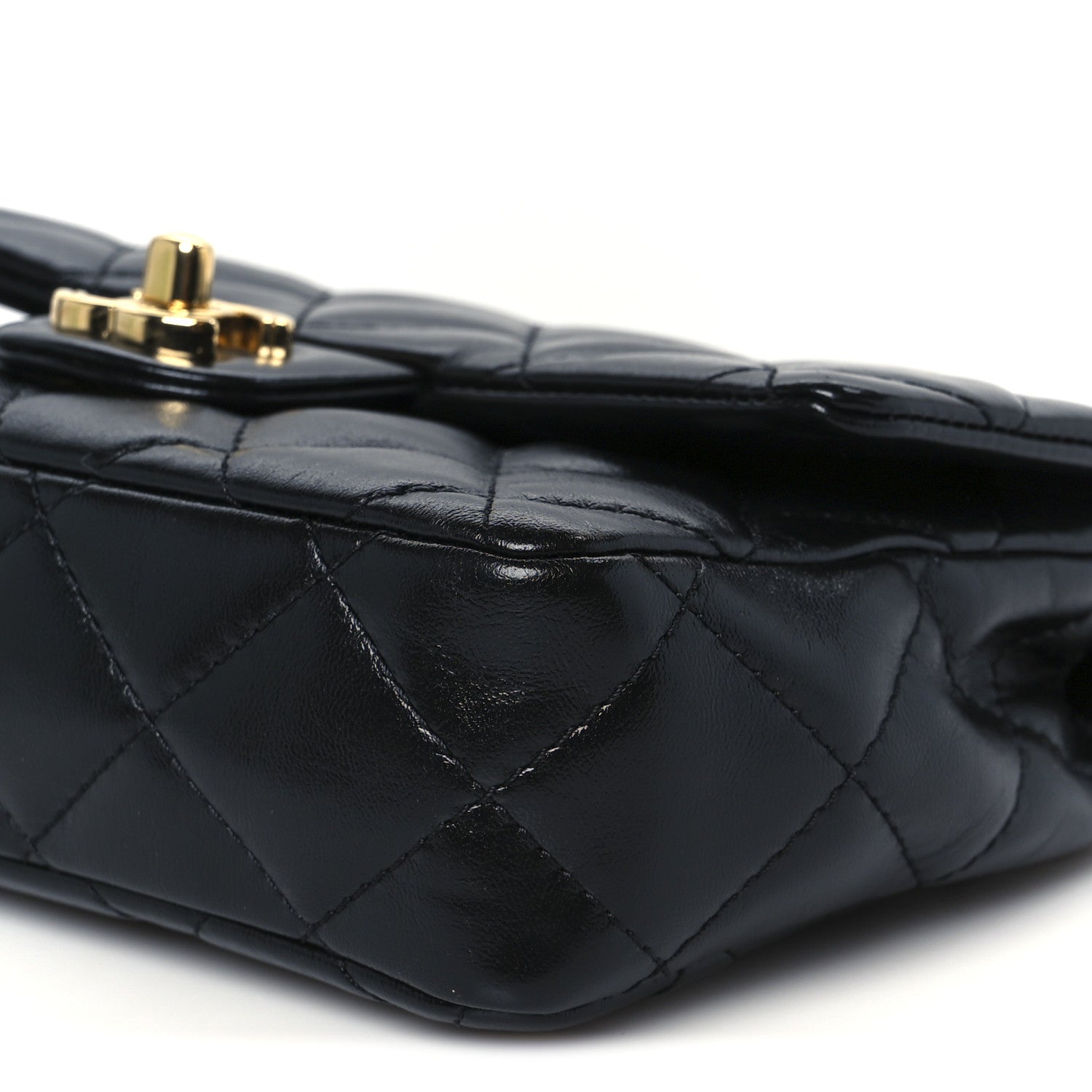 Chanel Shiny Lambskin Quilted Golden Links Top Handle Flap Black 11 of 11
