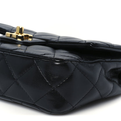 Chanel Shiny Lambskin Quilted Golden Links Top Handle Flap Black 11 of 11
