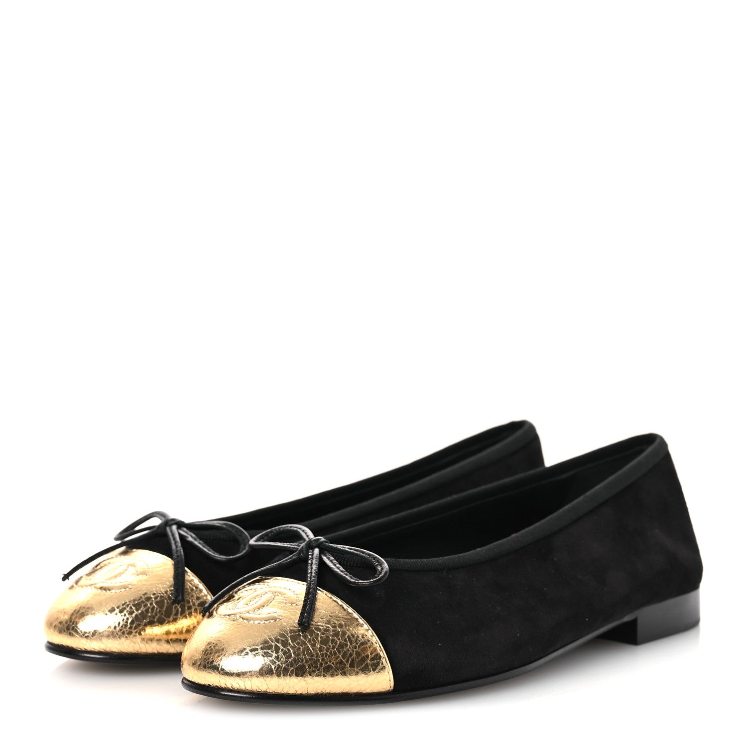 Chanel Suede Crackled Laminated Calfskin Cap Toe Ballerina Flats