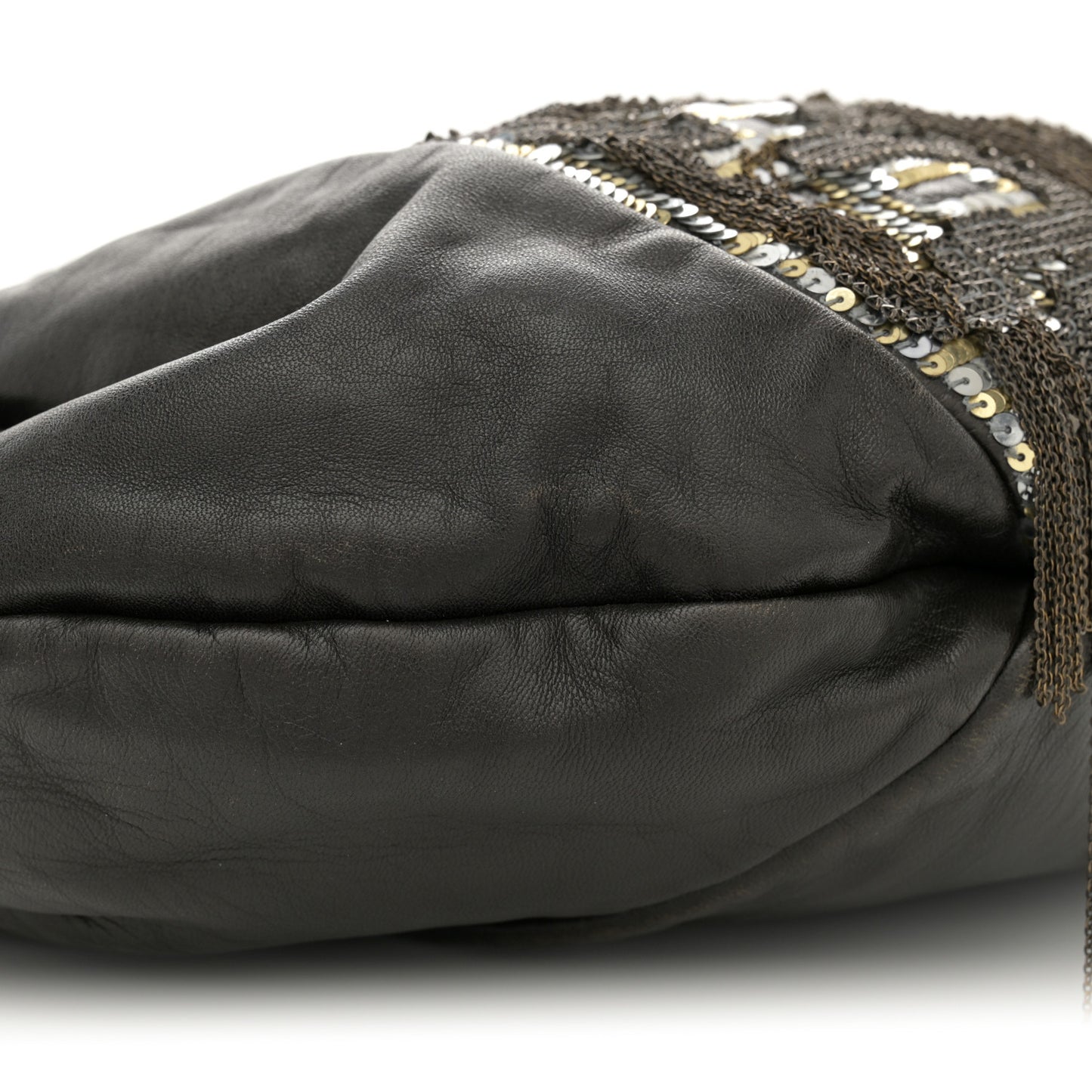 Nappa Sequin Chain Glam Tote Dark Grey