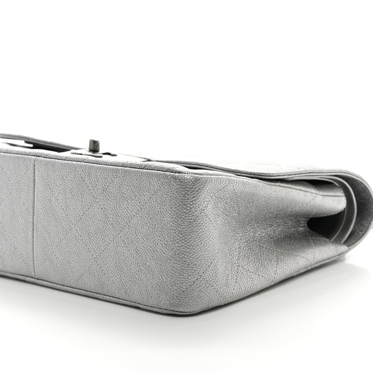 Metallic Caviar Quilted Jumbo Double Flap Silver