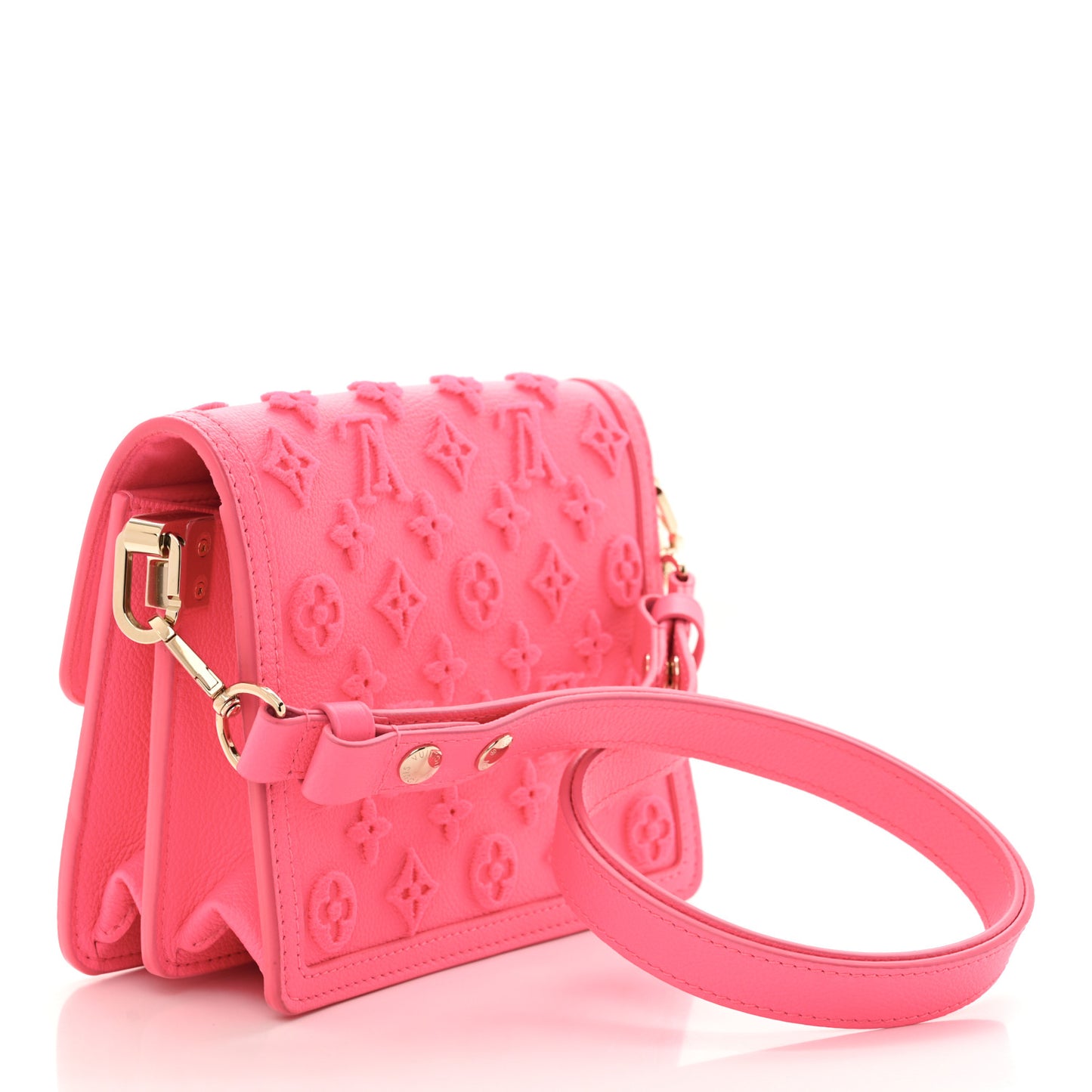Grained Calfskin Tufted Monogram Mini Dauphine Fluo Pink