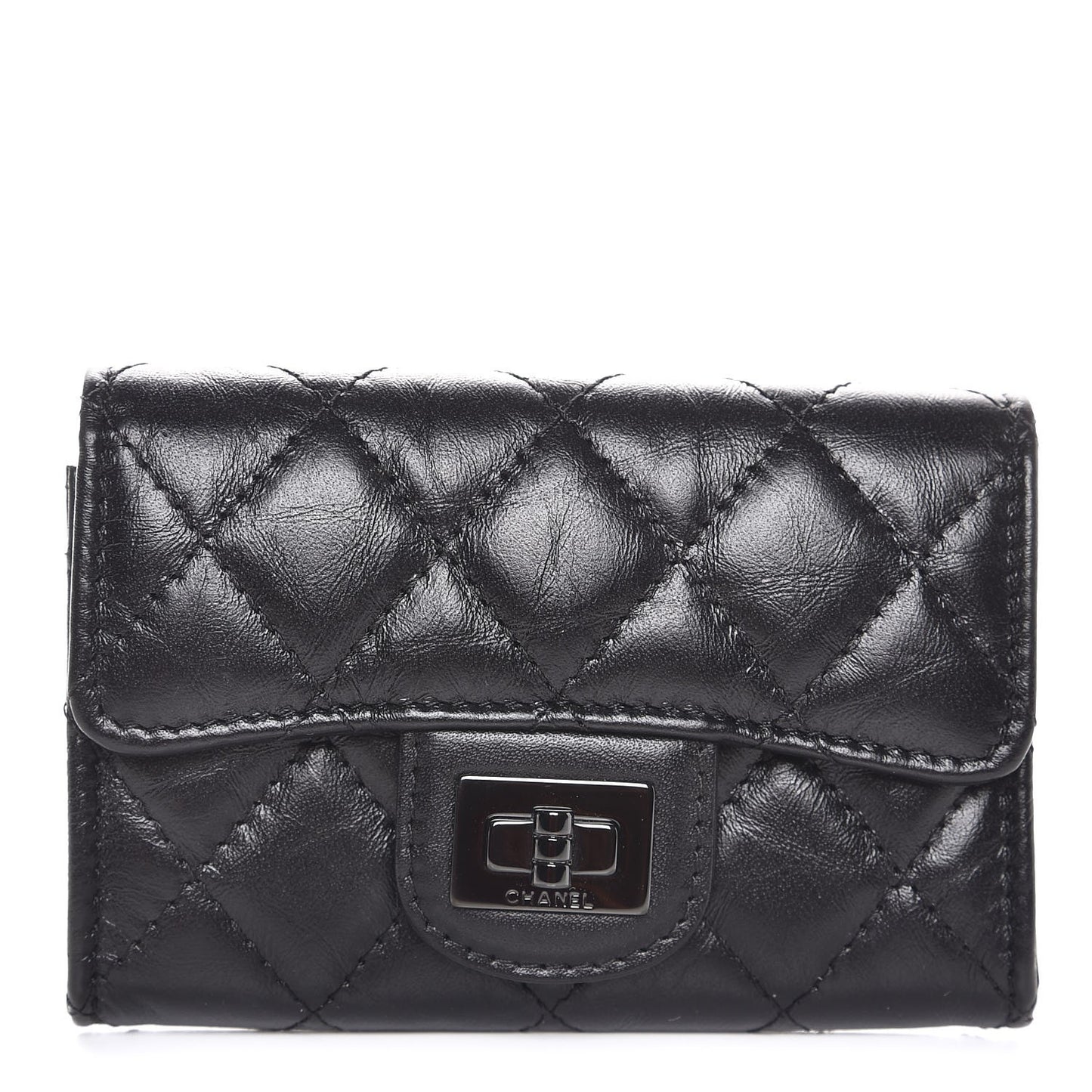 Aged Calfskin Quilted Reissue Flap Card Holder So Black