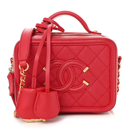 Chanel Caviar Quilted Small CC Filigree Vanity Case Red 1 of 10