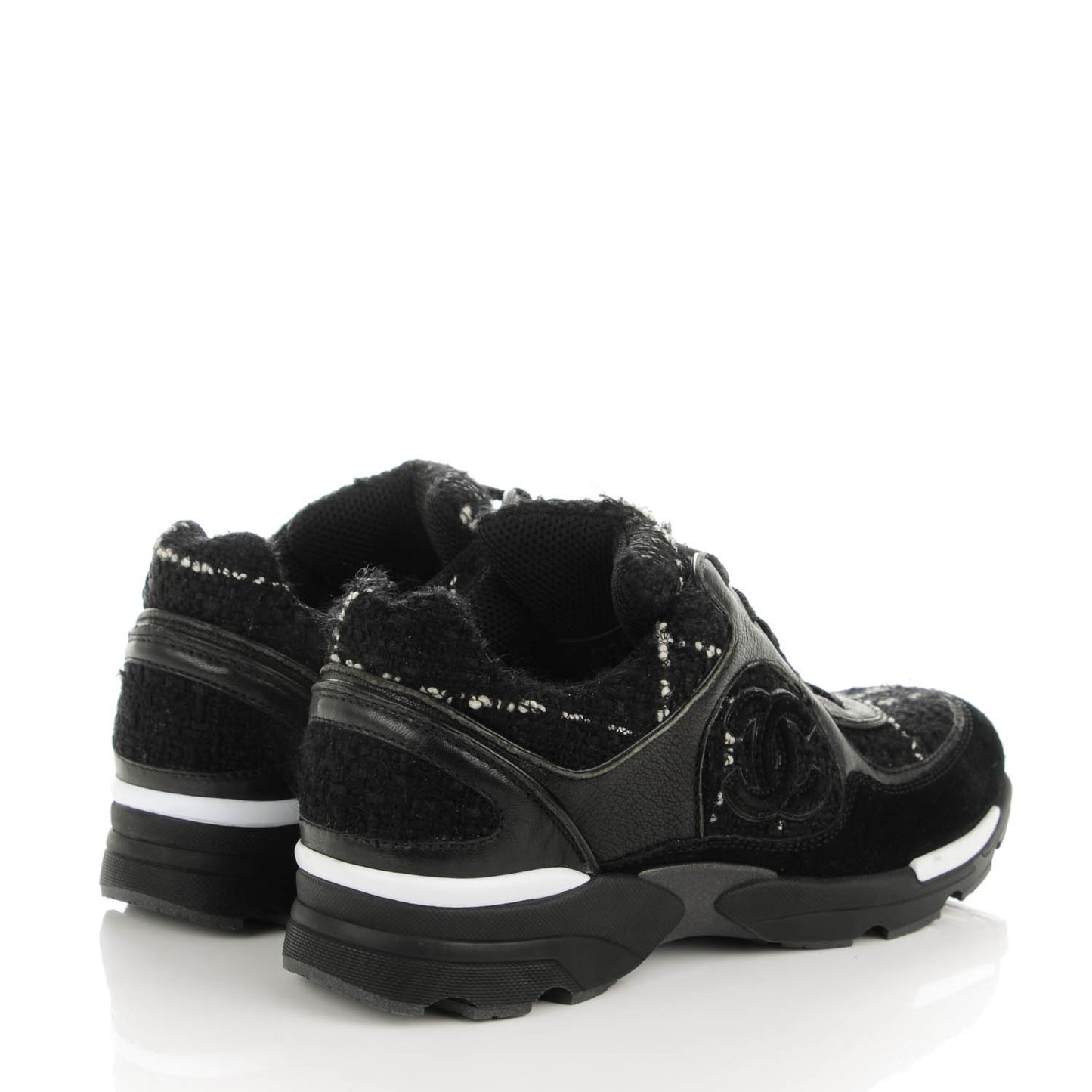 Suede Tweed Goatskin CC Sneakers 35.5 Black