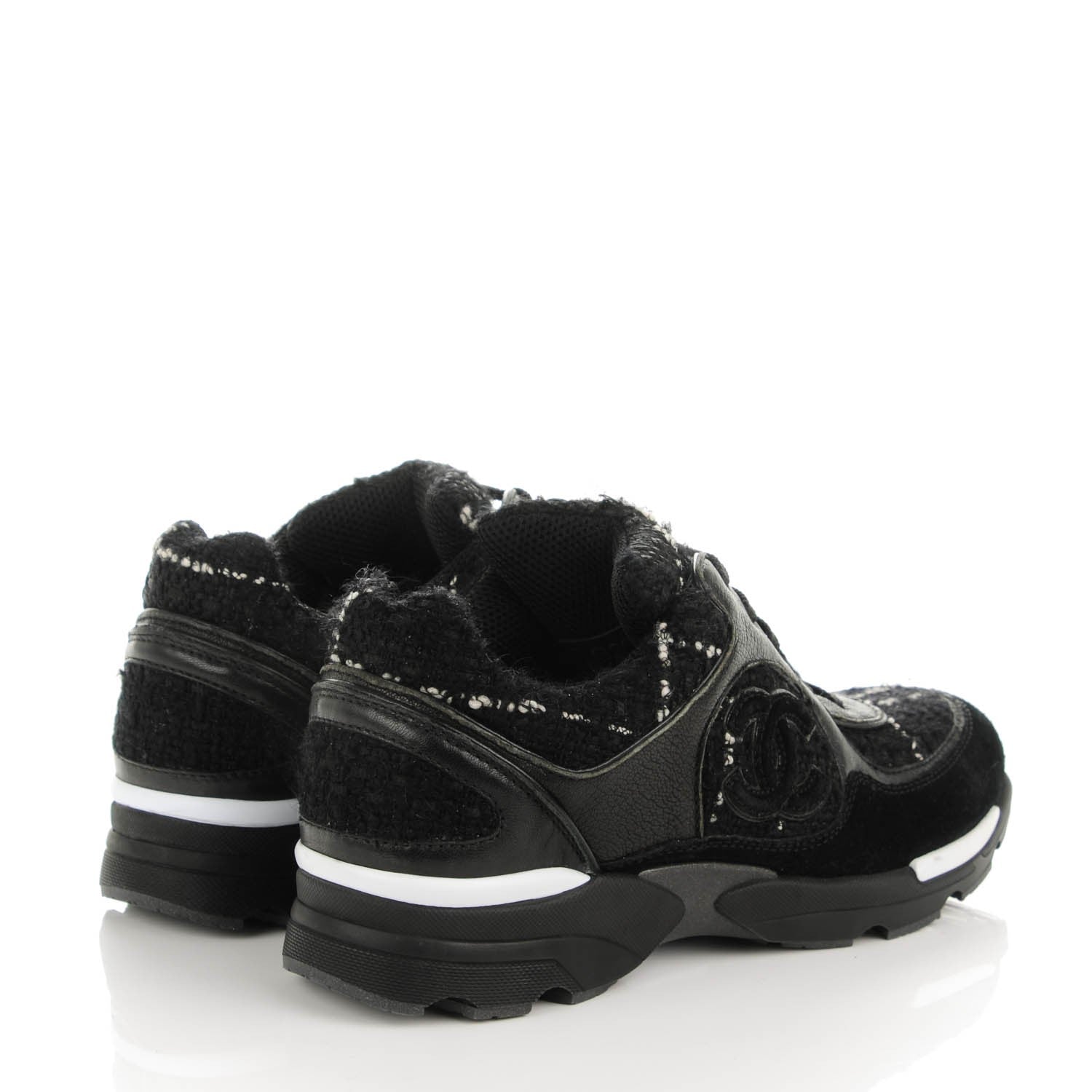 Chanel Suede Tweed Goatskin CC Sneakers 35.5 Black 4 of 7