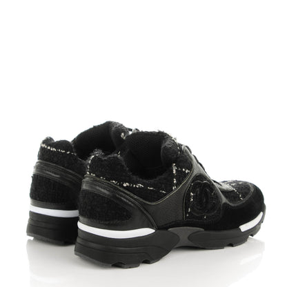 Chanel Suede Tweed Goatskin CC Sneakers 35.5 Black 4 of 7