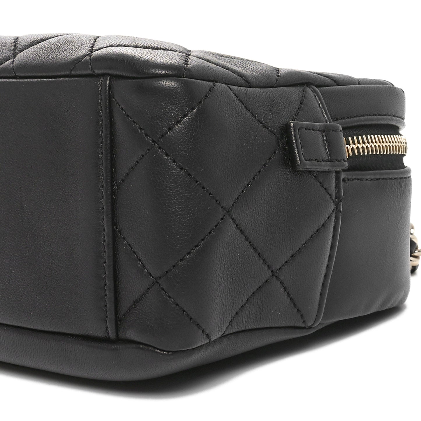 Lambskin Quilted Studded Quilted Vanity Case With Chain Black