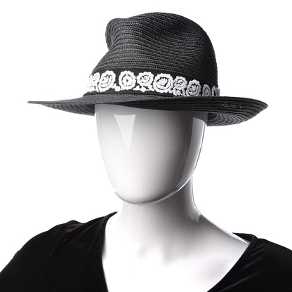 Christian Dior Straw Mexican Daytime Roses Hat 57 Black 2 of 6