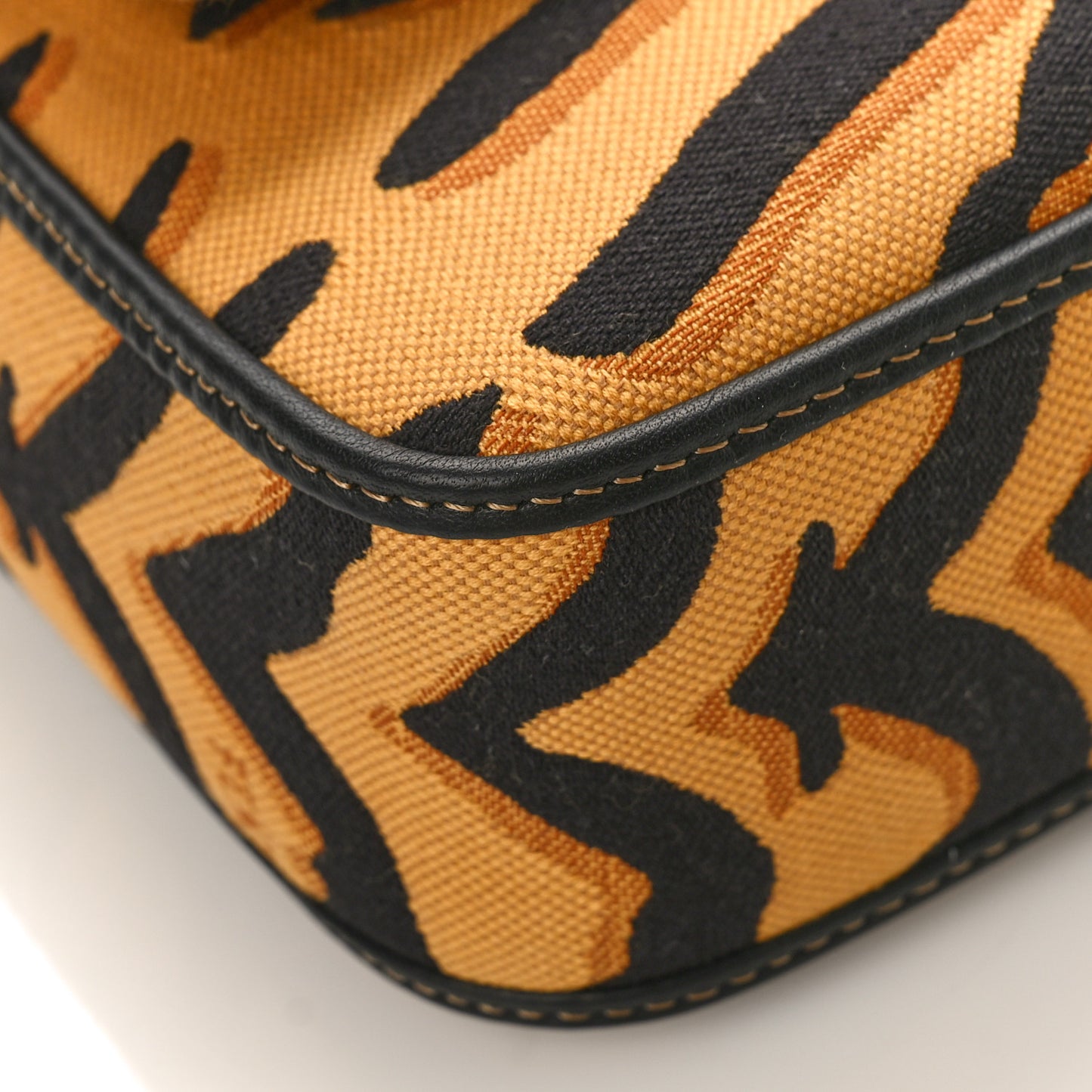 Canvas Chinese New Year Tiger Embroidered Baguette Black Dark Yellow