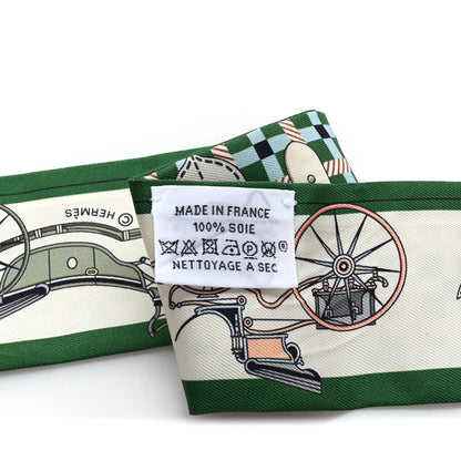 Hermes Silk Les Voitures Nouvelle Twilly Emeraude Creme Ciel 3 of 3