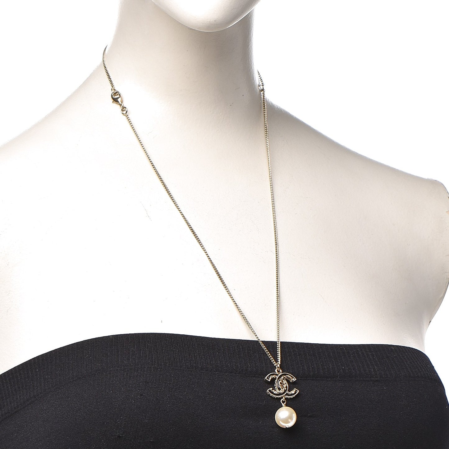 Enamel CC Baroque Pearl Drop Necklace Black Gold