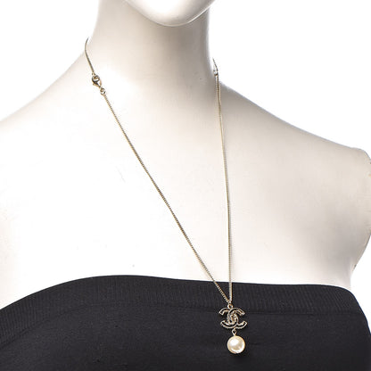 Chanel Enamel CC Baroque Pearl Drop Necklace Black Gold 2 of 3
