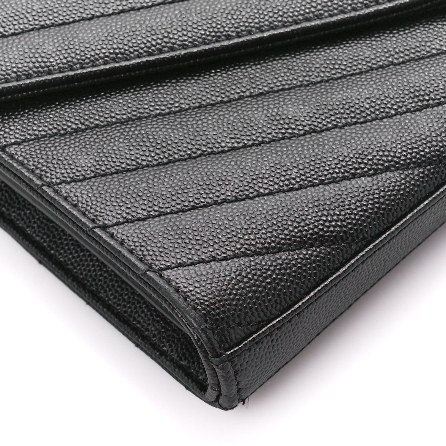 Saint Laurent Grain De Poudre Matelasse Chevron Monogram Chain Wallet Black 8 of 10
