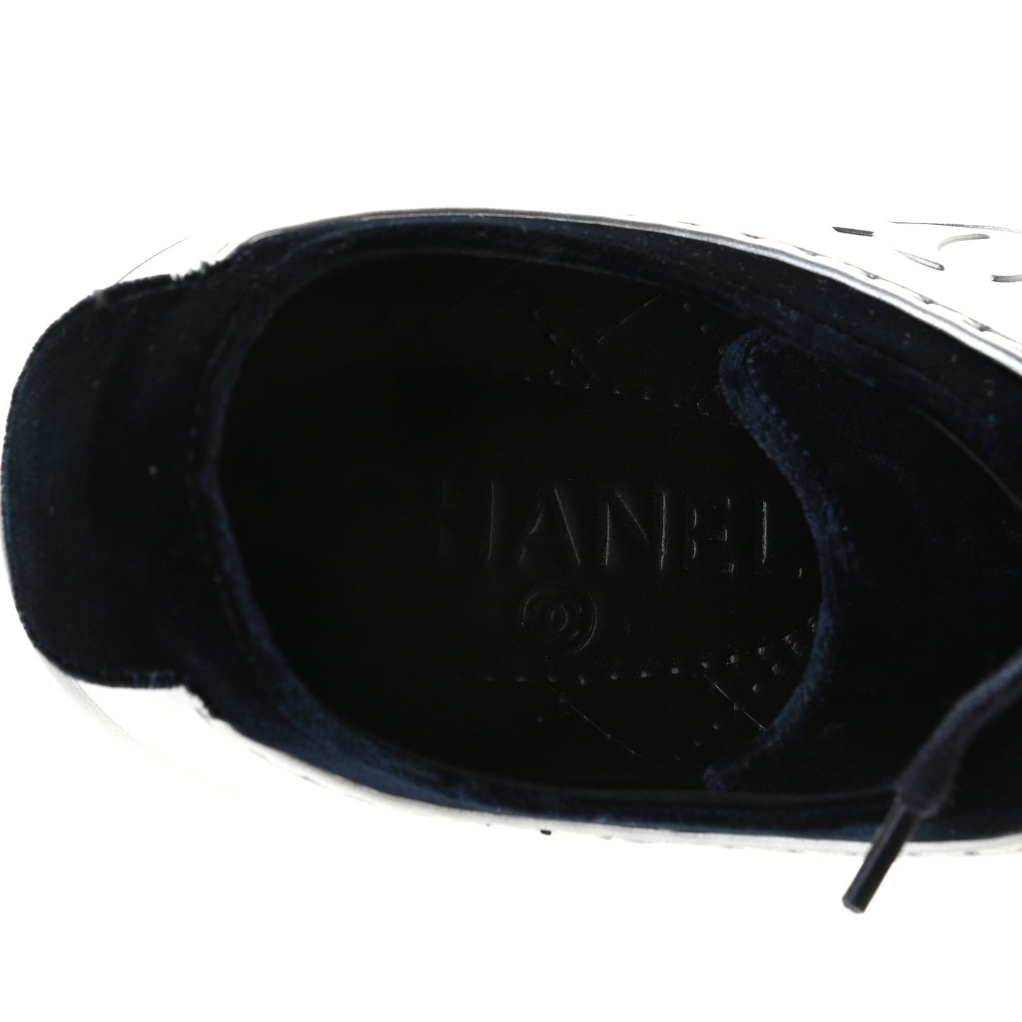 Calfskin Velvet Womens CC Sneakers 37.5 Navy