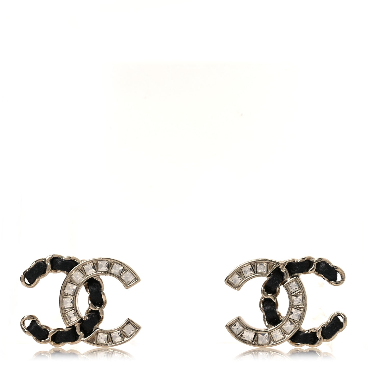 Crystal Baguette Lambskin Chain CC Vintage Allure Stud Earrings Black Gold