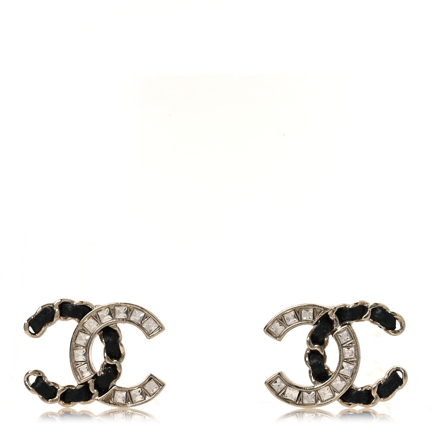 Chanel Crystal Baguette Lambskin Chain CC Vintage Allure Stud Earrings Black Gold 1 of 6