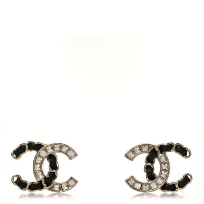 Chanel Crystal Baguette Lambskin Chain CC Vintage Allure Stud Earrings Black Gold 1 of 6