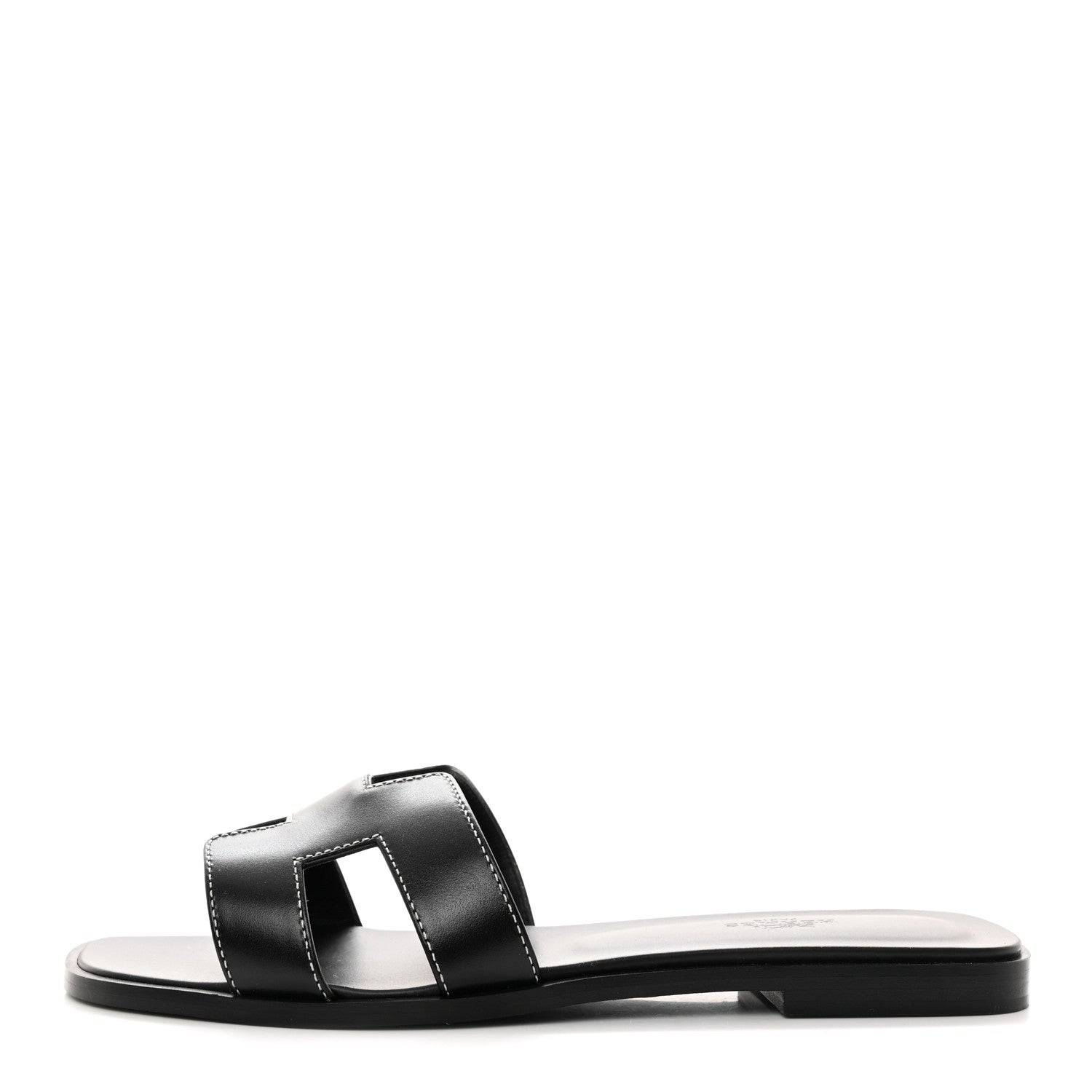 Hermes Box Calfskin Oran Sandals 38.5 Black 1 of 8