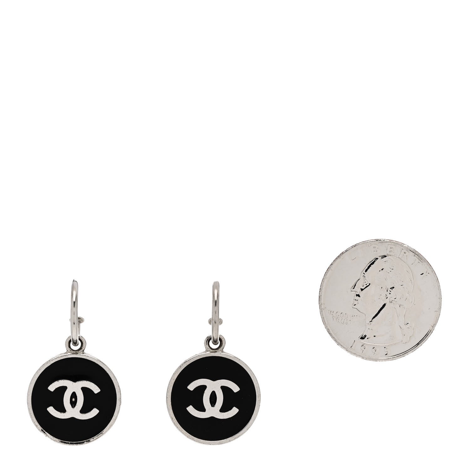 Chanel Metal Enamel CC Dangle Earrings Silver Black 2 of 6