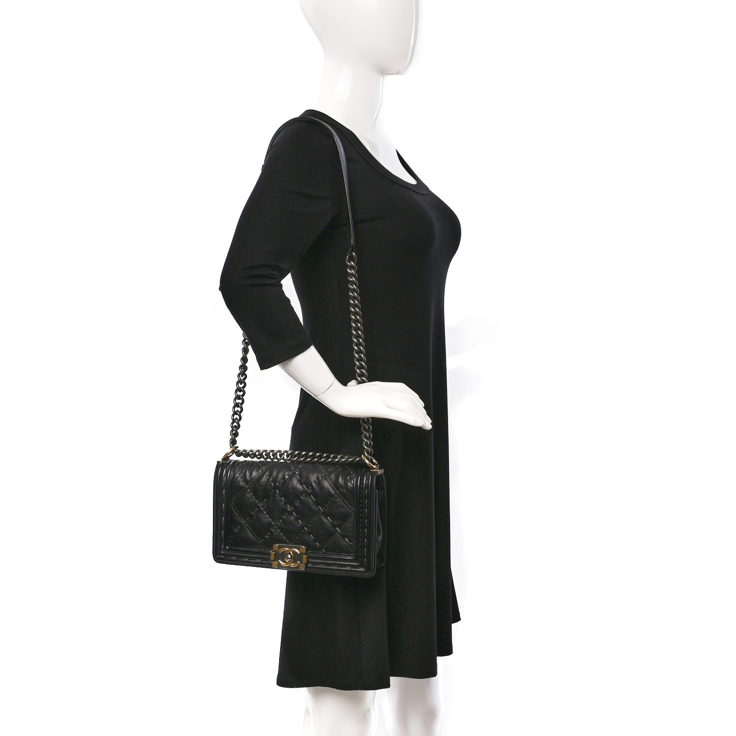 Calfskin Double Stitch Medium Boy Flap Black