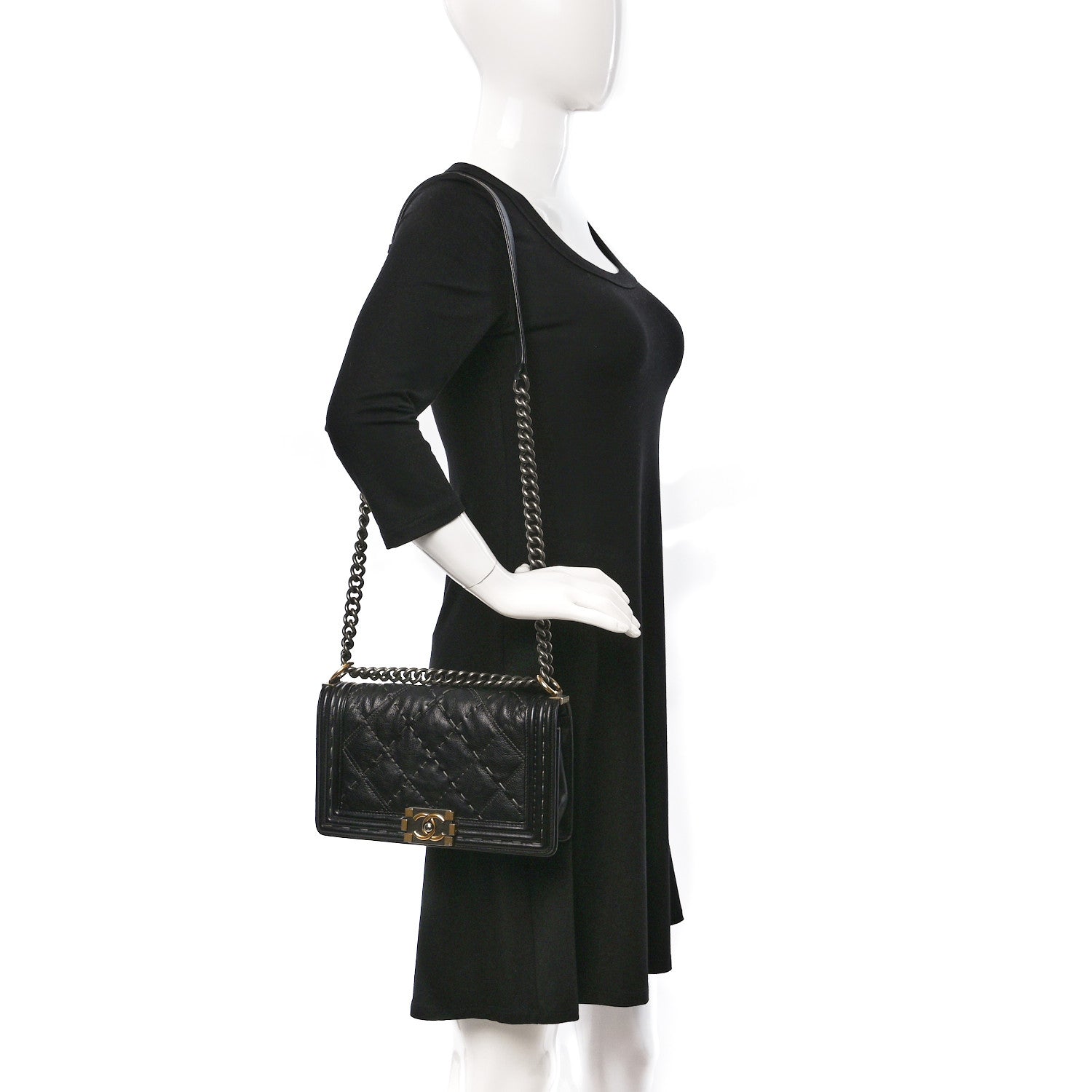Chanel Calfskin Double Stitch Medium Boy Flap Black 2 of 9