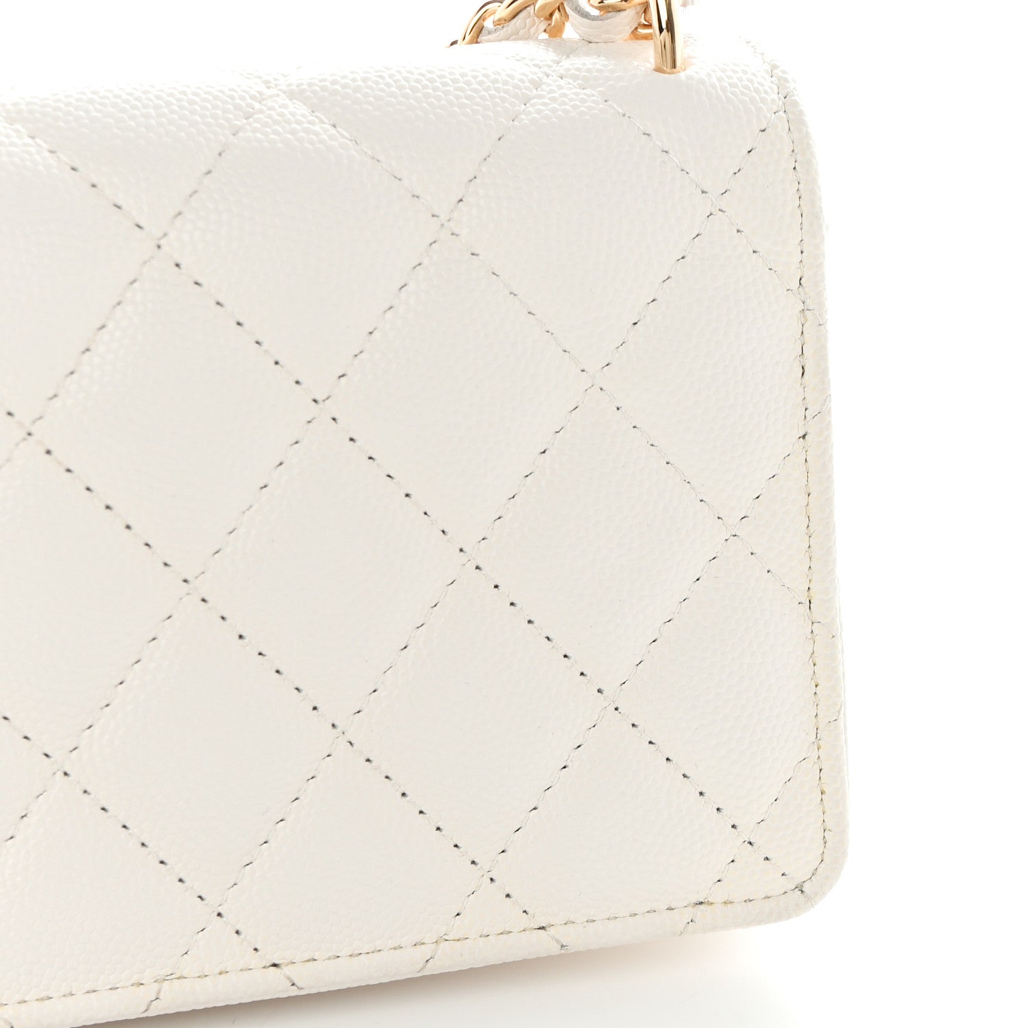 Chanel Shiny Caviar Quilted Flap Charm Small Wallet On Chain WOC White 14 of 15