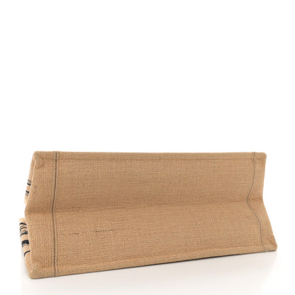Christian Dior Canvas Jute Embroidered Medium Book Tote Black Beige 4 of 14