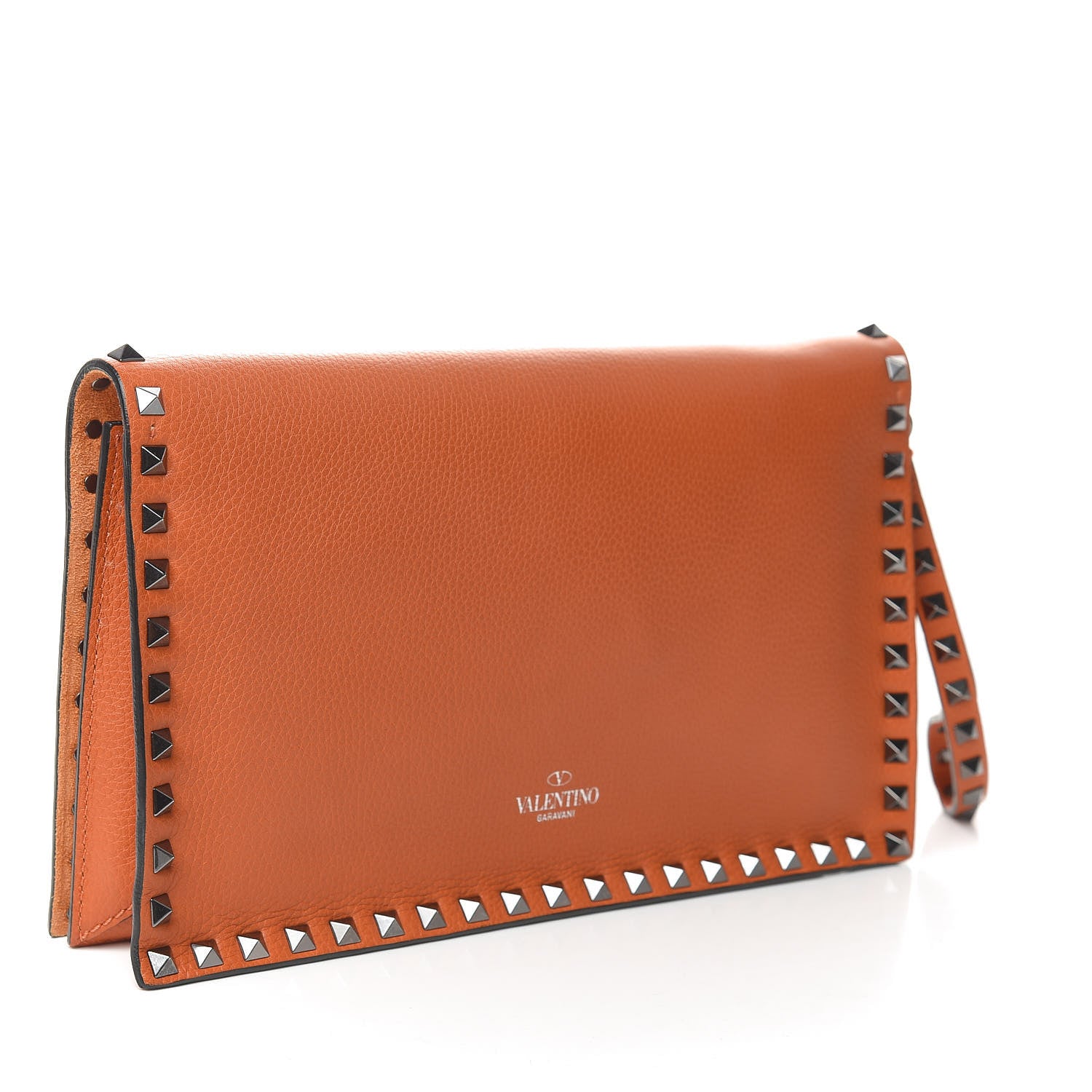 Valentino Garavani Pebbled Calfskin Rockstud Wristlet Clutch Orange 3 of 6