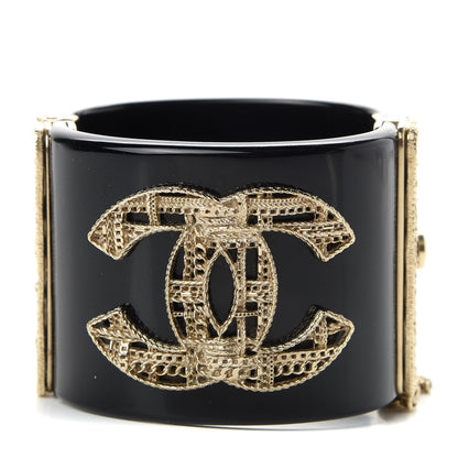 Chanel Resin Tweed Effect CC Cuff Black 1 of 6