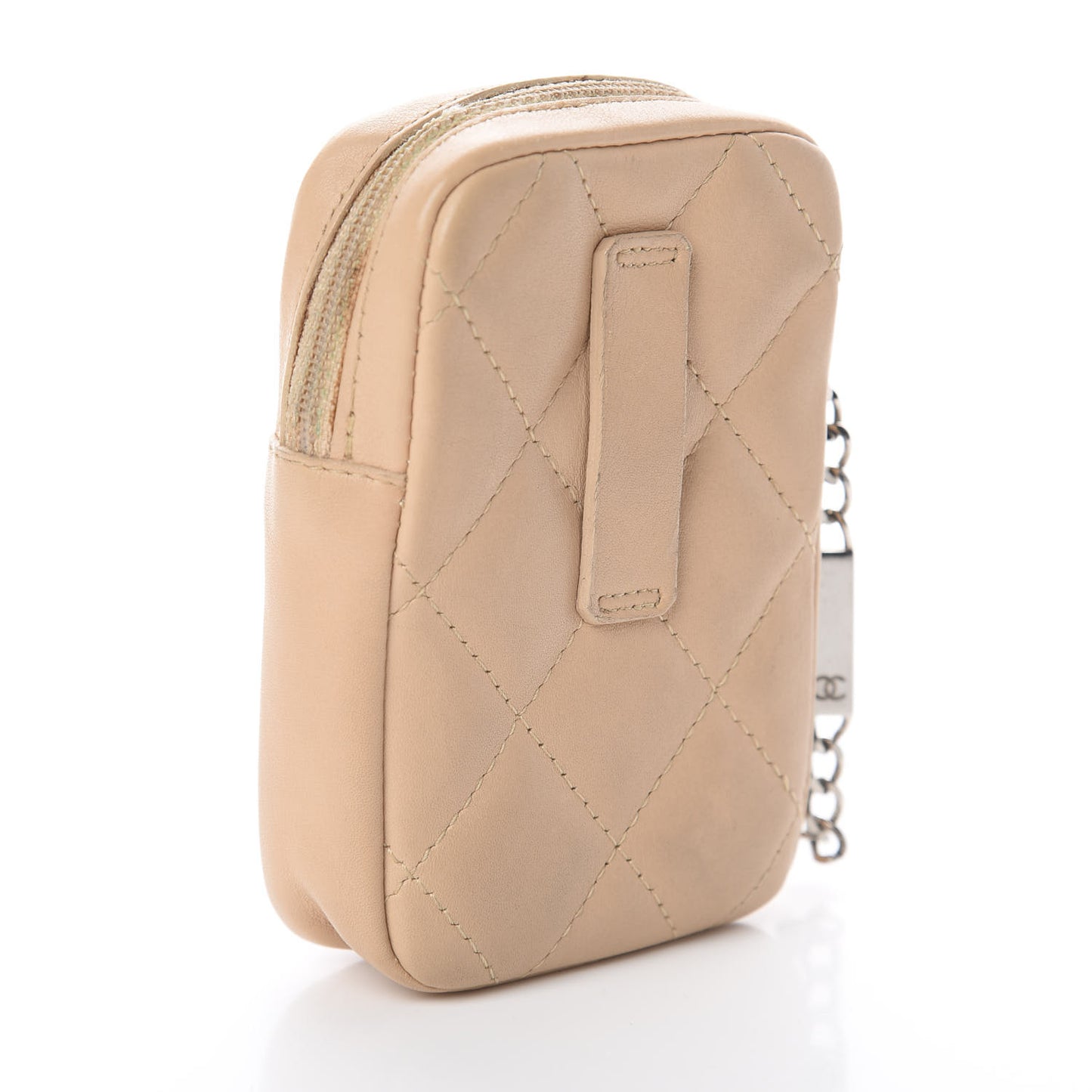 Calfskin Quilted Cambon Cigarette Case Holder Beige Black