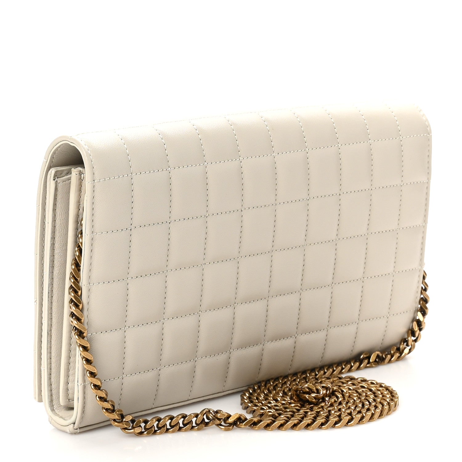Saint Laurent Lambskin Carre Quilted Cassandre Chain Wallet Blanc Vintage 3 of 11
