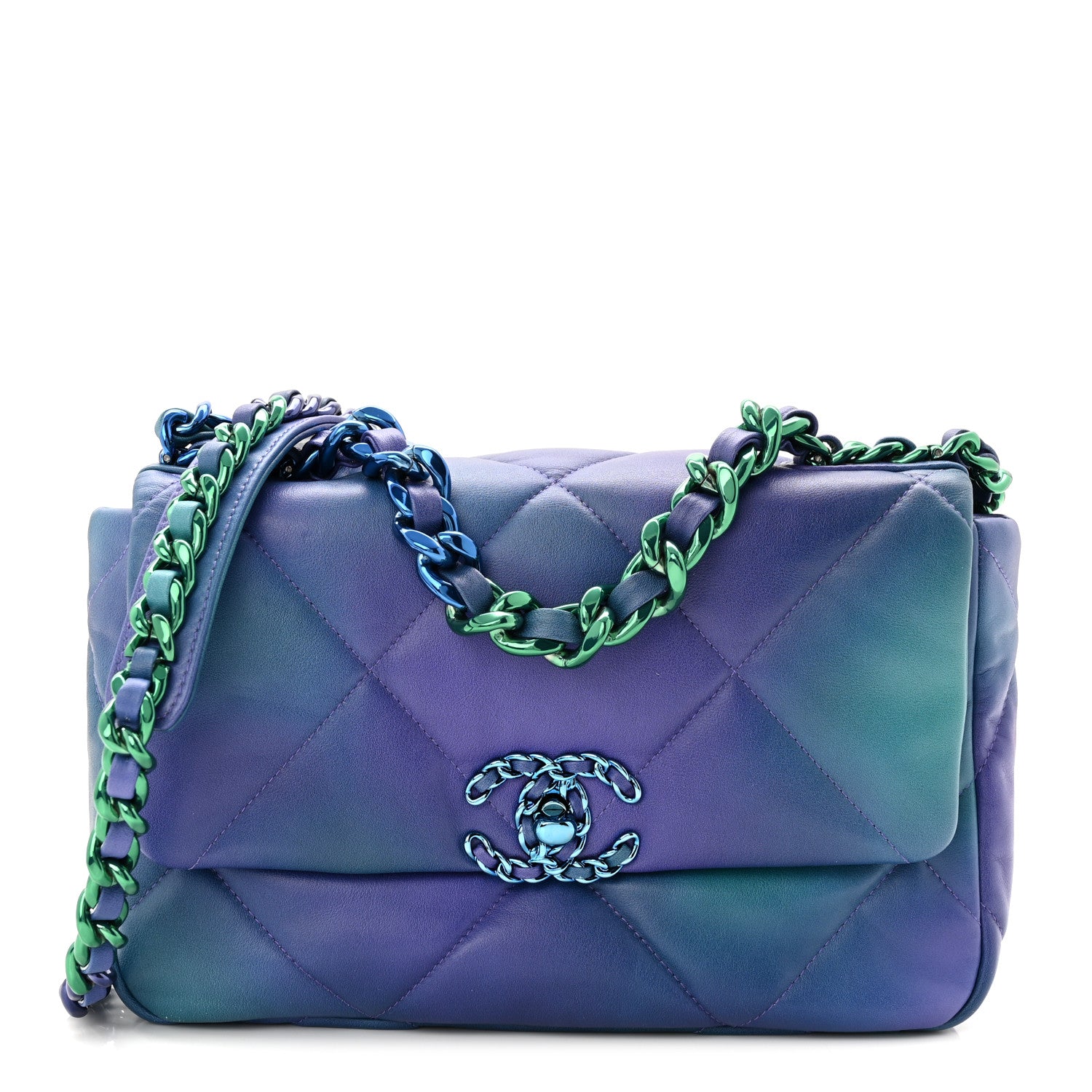 Chanel Tie Dye Calfskin Quilted Medium Chanel 19 Flap Blue Purple 1 of 11