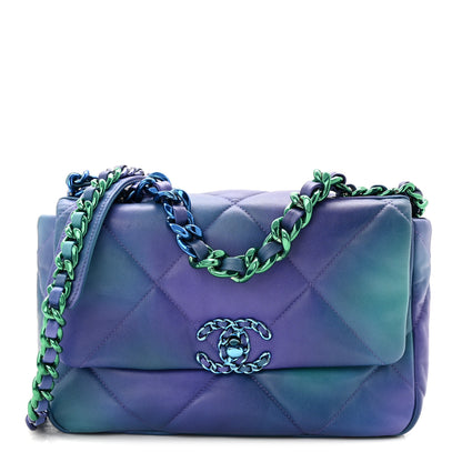 Chanel Tie Dye Calfskin Quilted Medium Chanel 19 Flap Blue Purple 1 of 11
