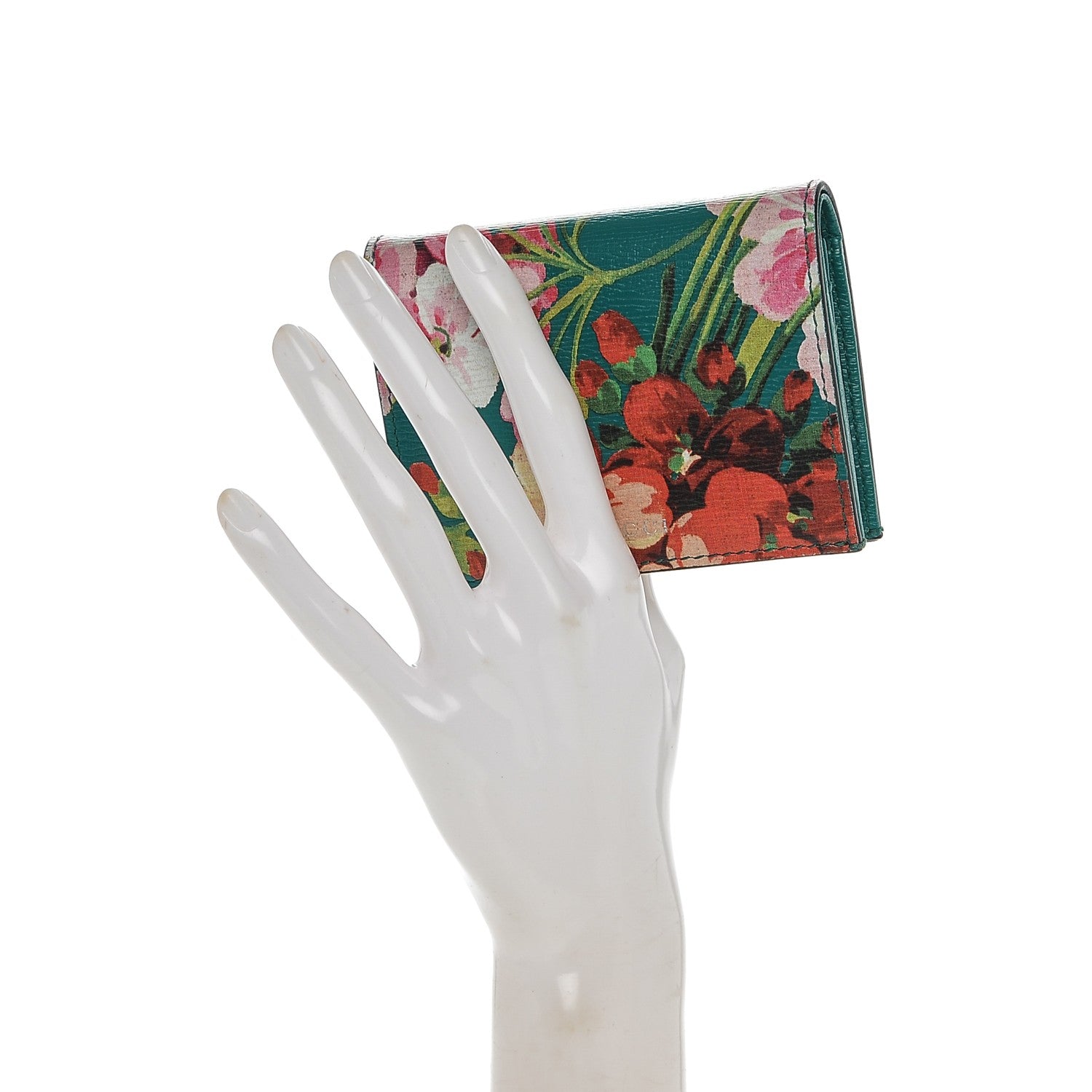 Gucci Shangai Calfskin Blooms Print Card Case Wallet Clear Bright Emerald Multicolor 2 of 6