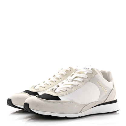 Chanel Nylon Suede Kidskin Calfskin Logo Sneakers 39 White Black 4 of 12