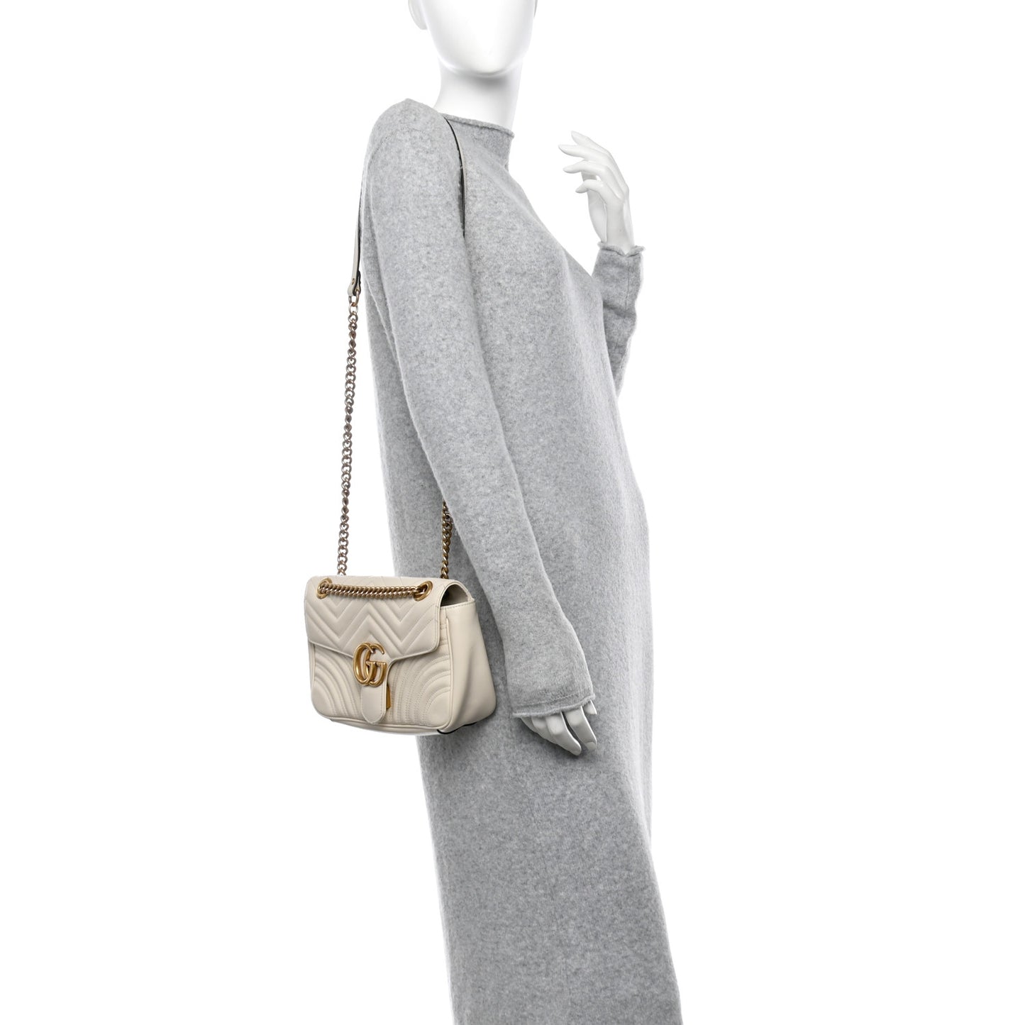 Calfskin Matelasse Small GG Marmont Shoulder Bag White