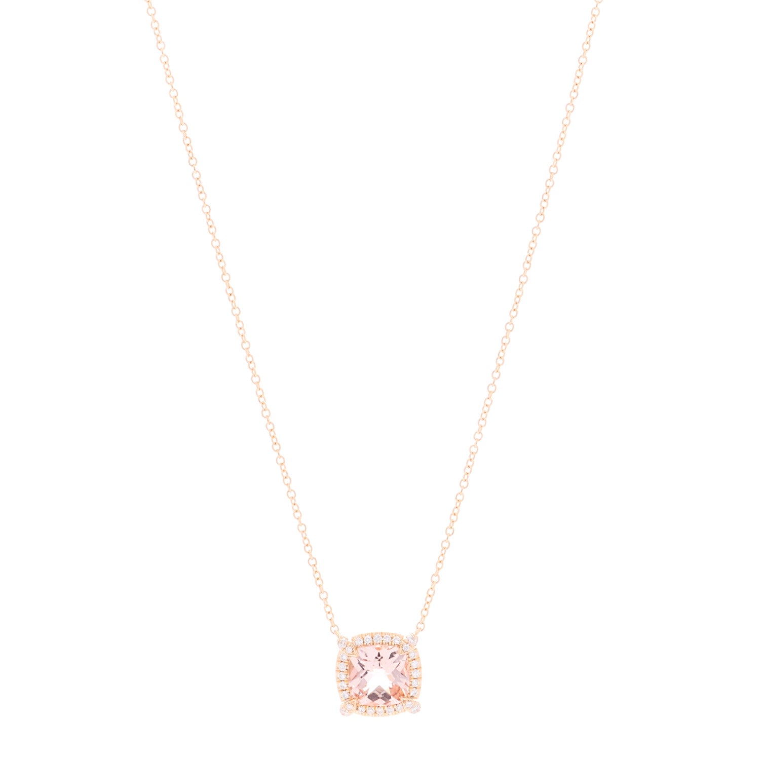 David Yurman 18K Rose Gold Diamond Morganite 7mm Petite Chatelaine Pave Bezel Pendant Necklace 1 of 3