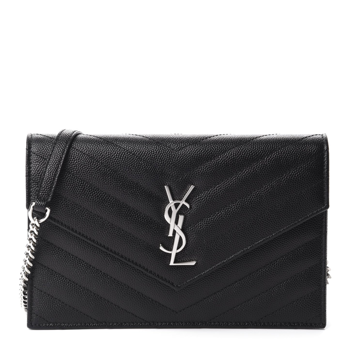 Grain De Poudre Matelasse Chevron Monogram Envelope Chain Wallet Black