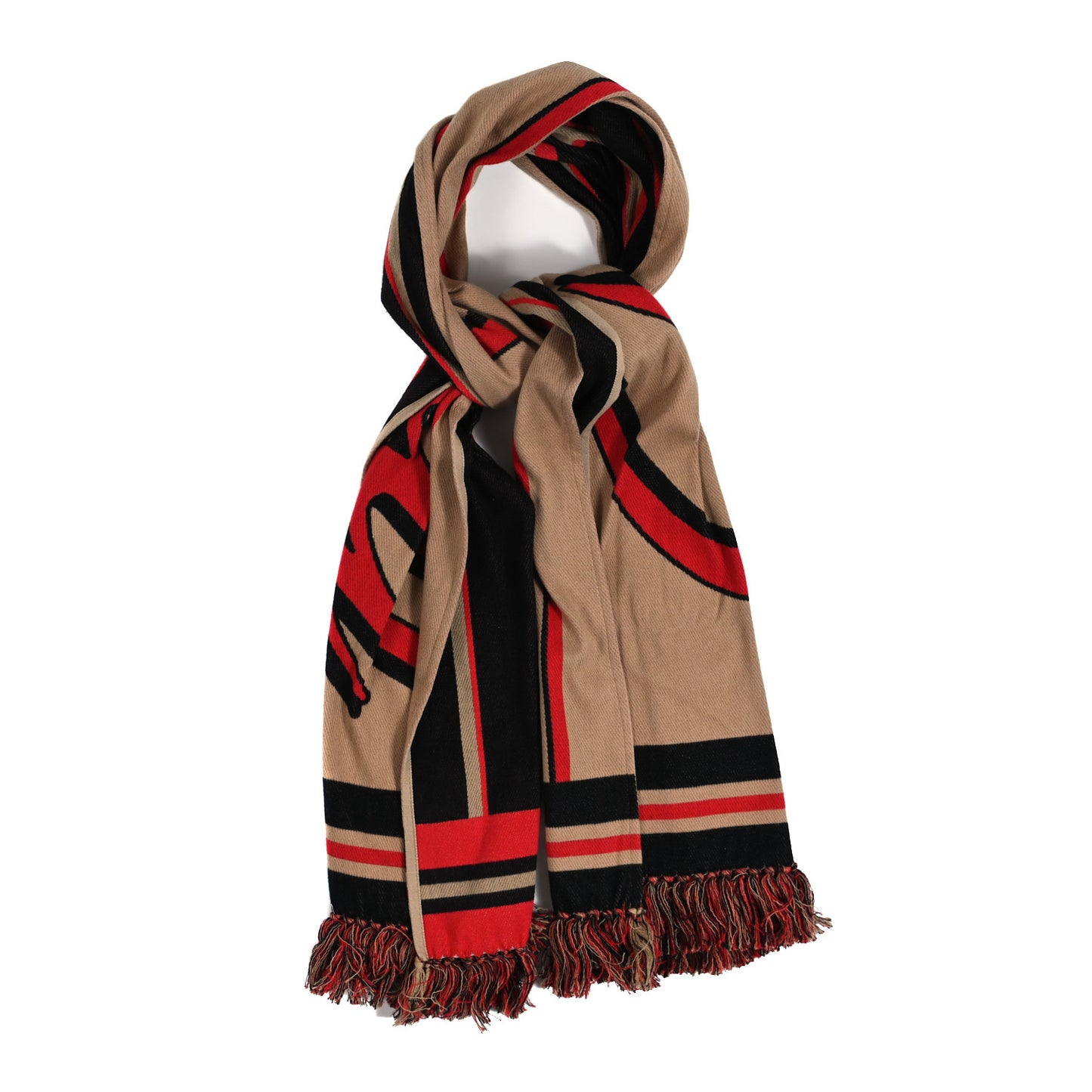 Cotton Logo Script Football Knit Scarf Archive Beige