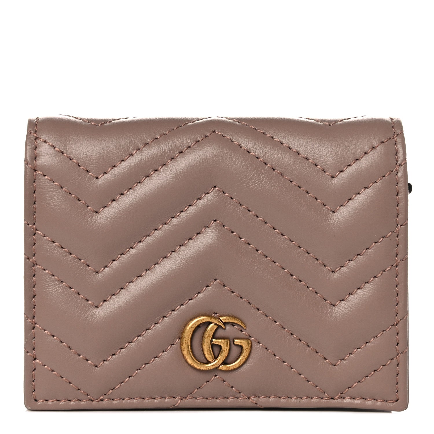 Gucci Calfskin Matelasse GG Marmont Card Case Wallet Porcelain Rose 1 of 12
