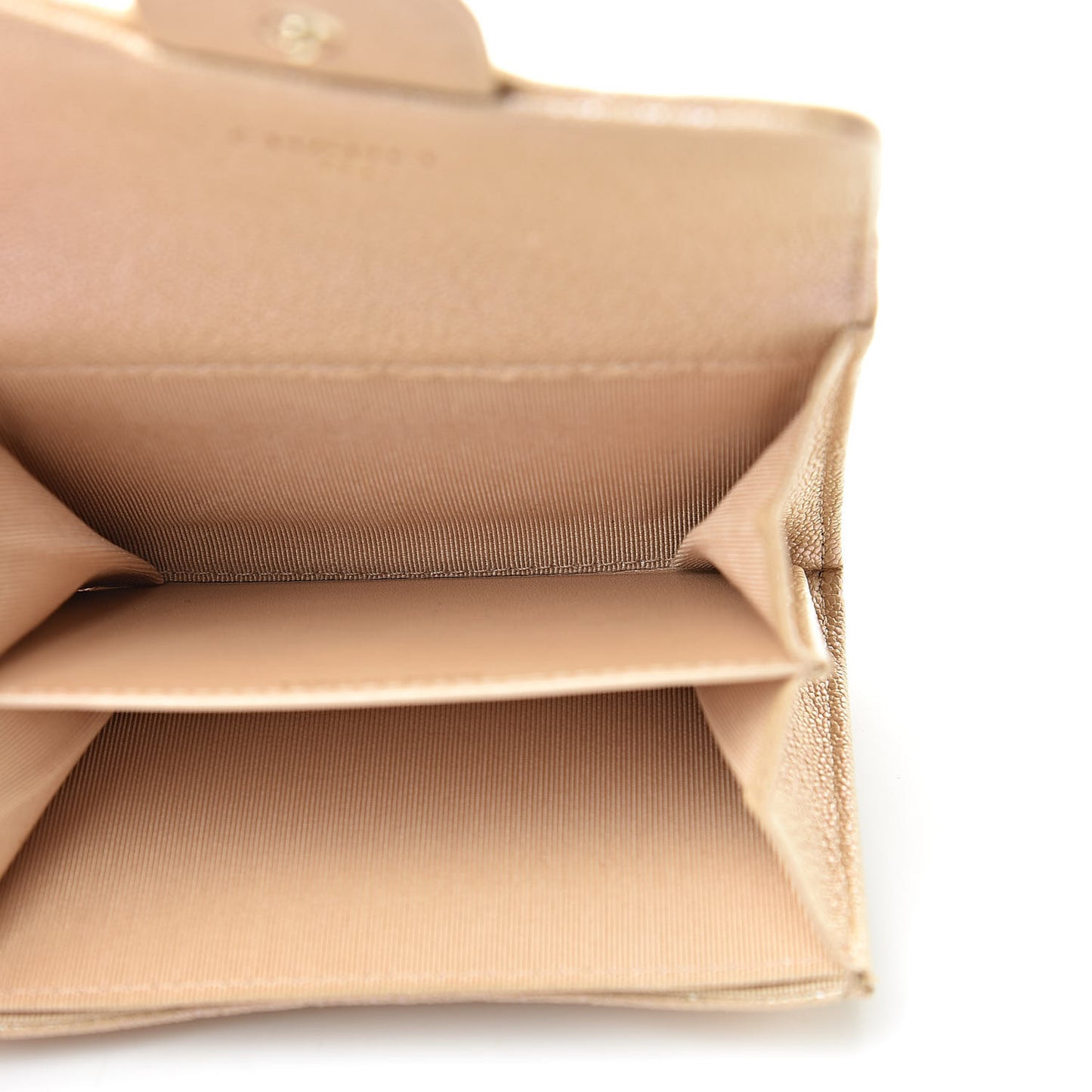 Iridescent Caviar Quilted Flap Card Holder Wallet Beige