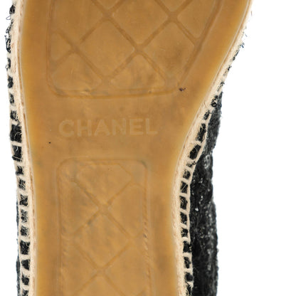 Chanel Tweed Patent Goatskin Sequin CC Espadrilles 37 Black 6 of 9