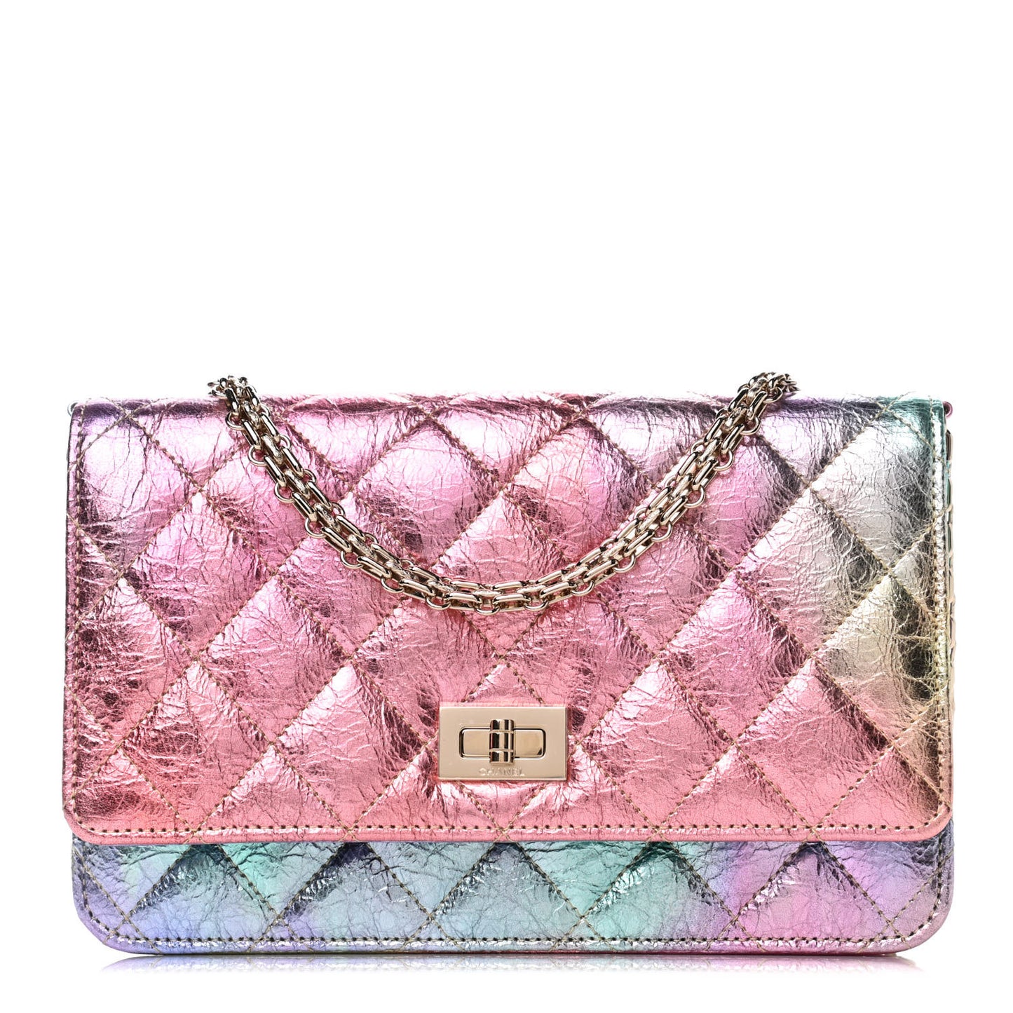 Metallic Goatskin Quilted 2.55 Reissue Wallet on Chain WOC Multicolor