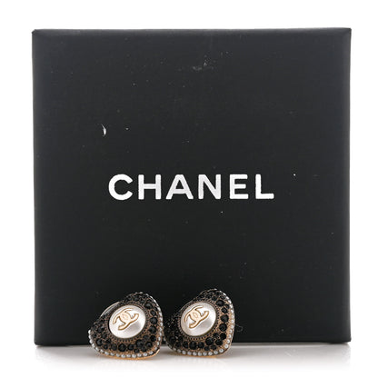 Chanel Pearl Crystal CC Heart Earrings Gold Black 5 of 5