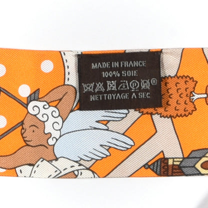 Hermes Silk Les Nouveaux Amoureux de Paris Twilly Orange Ciel Beige 4 of 4