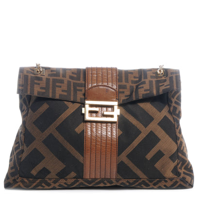 Fendi Zucca Vitello Acqua Maxi Baguette Shoulder Bag Tobacco 1 of 10